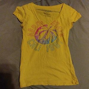 Tee shirt, yellow with pink, blue, purple